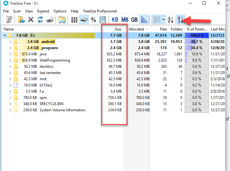 Windows folder size. Windows folder size